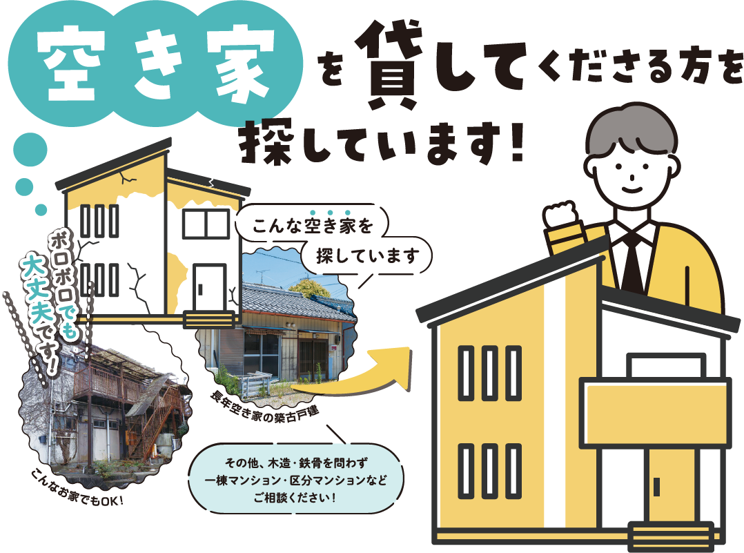 空き家を貸してくださる方を探しています!